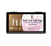 OCIBEL - Soft Gel Nail Tips 504 Capsules Pose Américaine Demi-Mat Transparente 12 tailles - Short Coffin pour Manucure, Faux Ongles et Nail Art