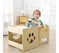 ocinone Montessori Ensemble table et chaise de sevrage - Meubles en bois réglables en hauteur à 3 niveaux pour tout-petits, table d'activités pour manger, jouer et apprendre, meubles Montessori pour