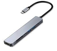 OcioDual Adaptateur Hub USB C Argent Double USB 3.0 Video HDTV 4K Station Accueil Lecteur de Cartes SD/TF MicroSD pour Laptop