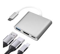 OcioDual Adaptateur USB 3.1 Type C Mâle vers USB Type A Et Sortie HDTV Femelles Transfert de Données Audio Vidéo Convertisseur de Câble Argent Convertisseur Adaptateur Multiport USB Type C 3.1