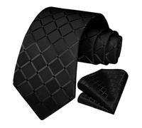 OcioDual Cravate pour hommes, ensemble cravate et carré de poche, à Carreaux, couleur Noir, fait à la main