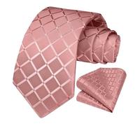 OcioDual Cravate pour hommes, ensemble cravate et carré de poche, à Carreaux, couleur Rose, fait à la main