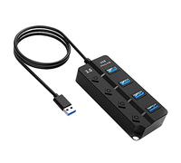 OcioDual Hub Adaptateur 4 Ports Entrees USB Type A 3.0+2.0 Boutons Interrupteurs on/Off avec Lumiere LED Noir pour PC Ordinateur Portable Laptop Eclairage Concentrateur