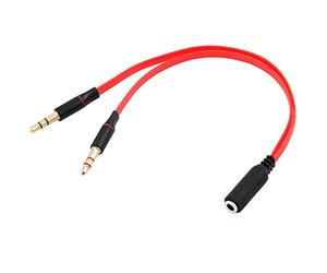 OcioDual Splitter Jack, Adaptateur Double Jack 3.5 mm, Adaptateur Splitter Répartiteur Audio et Prise Microphone avec Casque, Microphone PC, Ordinateur Portable, Câble 3,5 mm, Rouge