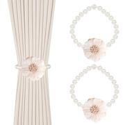 OCIOLI Lot de 2 attaches de rideau magnétiques perle avec attaches décoratives en fleurs faites à la main pour rideaux (2, Beige)