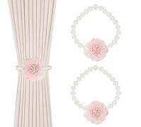 OCIOLI Lot de 2 embrasses magnétiques à perles avec décoration florale faite à la main, embrasses décoratives pour rideaux, attaches pour rideaux, attaches magnétiques pour rideaux (2, rose)