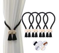 OCIOLI Lot de 4 embrasses magnétiques Solides en Coton tissé à la Main pour Rideaux d'extérieur Embrasse pour Rideaux aimanté Attache Rideaux Decoration (Black, 4)