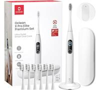 Oclean X Pro Elite Brosse à Dents Électrique, Écran Tactile Intelligent Silencieux 45db, 4 Modes, Charge Rapide pour 35 Jours, Minuteur, Capteur de pression et APP, IPX7, Set Gris Cadeau Noël