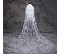 Ocobudbxw Tulle Robe de mariée Voile Moelleux Fleurs Blanches pétale Multicouche Super Long Cheveux de mariée Voile Accessoires de Mariage Nuptiale