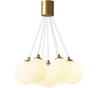 ocpcrn Lustres, bulle du milieu du siècle, boule de grappe G9 en verre de lait, lampe d'escalier en laiton, P pour salle de séjour, chambre à coucher, cuisine, îlot, ferme, 7 lumières/a