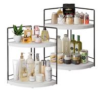 OCPO HOME Organisateur de Comptoir d'angle en Bois, Étagère Salle de Bain à 2 Niveaux, 2X Tablette de Rangement pour Épices, Organisateur de Maquillage, Bijoux, Cosmétique, Parfum (Blanc)
