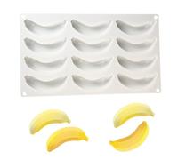 OCPO KITCHEN Moule Silicone Patisserie, Moule de Cuisson en Forme de Banane, Moule à Fruits 3D Anti-Adhésifs, pour Bonbons, Gâteaux, Glaçons, Mousse, Chocolat, Truffe, Gelée, Muffins (12 Cavités)