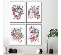 OCRTN Anatomie Coeur Humain Cerveau Toile Affiche Impression neurologie médecine Art Peinture étudiant Cadeau médecins Bureau décoration Murale / 30x40cmx4 - sans Cadre