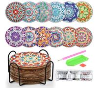 OctBird 12 Pcs Diamond Painting Sous Verre 10CM Dessous de Verre avec Support et Outils, Diamant Peinture Dessous de Verres, Rond Sous-Verres Art de Diamant Peinture Diamant