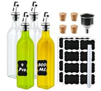 OctBird 4Set 500ML Distributeur D'huile d'olive en Verre avec Etiquettes Entonnoir Bouchons,Bouteilles D'huile,Distributeur de Vinaigre D'huile Bouteilles pour Verser l'huile pour Cuisine Barbecu