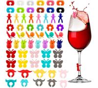OctBird 60 Marqueurs en Silicone pour Verres, Marqueurs pour Verres à Vin, Marqueurs de Verres à Vin Réutilisables pour Fêtes et Noël, Mariage,Bar,Identificateur Coloré pour Cocktail-Vin