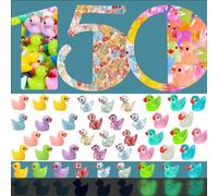 OcTecho Lot de 150 mini canards, 13 couleurs, 3 styles, petits canards en résine, petits canards scintillants en résine pour micro paysage, jardin féérique, décoration de maison de poupée