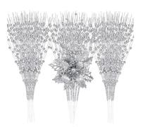OCTERIC Lot de 30 branches de baies et fleurs artificielles à paillettes - Décorations de Noël pour arbre de Noël, vase, couronne, travaux manuels, cheminée (argenté)