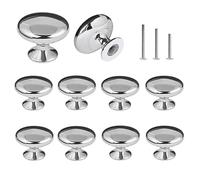 OctinPris Lot de 10 poignées de tiroir rondes en chrome poli 30 mm pour placard de cuisine, commode, salle de bain (argenté)