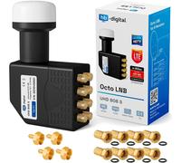 Octo LNB (Test très bien *) Tête LNC pour 8 participants Direct LTE Protected Satellites Sat Full HD TV 3D 4K UHD Plaqué or Protection contre les intempéries Noir + 8 fiches F et 4 x