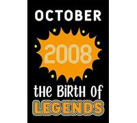 October 2008 The Birth Of Legends: 120 Pages 6x9 Lined Notebook,Soft Cover,2008 Years Old Birthday Gift,2008 Legend Since Notebook ,Men,For Take Notes At Work,School Or Home,Birthday Gift Notebook For