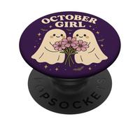 Octobre Fille Cosmos Fleur Mignon Fantôme Halloween Anniversaire PopSockets PopGrip Adhésif