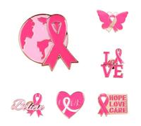 Octobre Rose 6PCS Broches de Sensibilisation Cancer du Sein Pin en Métal Émaillé Cadeaux de Bienfaisance pour Femmes Accessoires de Décoration pour Les Solidaires et Les Événements Caritatifs