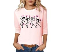 Octobre Rose Accessoires 2025 Top du Cancer Sein T-Shirt d'halloween pour Femme Robe Tee Shirt Ruban Sensibilisation Au Cadeau Imprimé, T-Shirts Couleur Unie T Sein Light Rose L