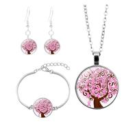 Octobre Rose Accessoires, Ensemble de Bijoux Pour Sensibilisation au Cancer du Sein Rose Ruban 3 Pièces, Collier, Bracelet et Boucles D'oreilles, Élégant et Significatif Lutte Ruban Parure Accessory