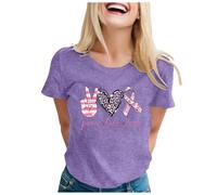 Octobre Rose Blouse Femme Femmes Cap Sleeve T-Shirts À Manches Courtes Col en V Casual T-Shirts De Base D'été Lâches T-Shirt Sport Chemise sans Repassage Blouse De Ménage (Violet,S)