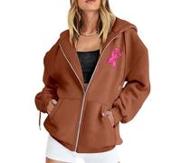 Octobre Rose Cancer du Sein Pull Court Chaud de Sport décontracté en Polaire avec Cordon Serrage et Fermeture éclair mensuelle la prévention des Femmes Plaid Sweat Capuche pour Femme