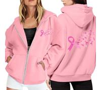 Octobre Rose Cancer du Sein Pull Court Chaud de Sport décontracté en Polaire avec Cordon Serrage et Fermeture éclair mensuelle la prévention des Femmes Plaid Sweat Capuche pour Femme