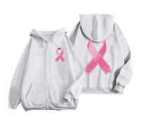 Octobre Rose Cancer du Sein Pull Court Chaud de Sport décontracté en Polaire avec Cordon Serrage et Fermeture éclair mensuelle la prévention des Femmes Plaid Sweat Capuche pour Femme