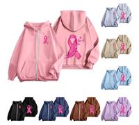 Octobre Rose Cancer du Sein Pull Court Chaud de Sport décontracté en Polaire avec Cordon Serrage et Fermeture éclair mensuelle la prévention des Femmes Plaid Sweat Capuche pour Femme