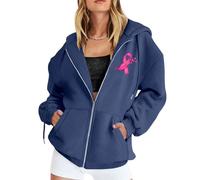 Octobre Rose Cancer du Sein Pull Court Chaud de Sport décontracté en Polaire avec Cordon Serrage et Fermeture éclair mensuelle la prévention des Femmes Plaid Sweat Capuche pour Femme