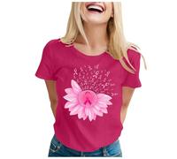 Octobre Rose Cancer du Sein T-Shirt, Ruban de Tournesol Surdimensionné Imprimé Cancer du Sein Grande Taille T Shirt Sport Femme Ete T Shirts Coton pour Sensibilisation La Lutte Contre Le Cancers