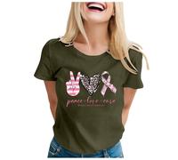 Octobre Rose Chemise Coton Femme Femmes Cap Sleeve T-Shirts À Manches Courtes Col en V Casual T-Shirts De Base D'été Lâches Tee Shirt Dentelle Chemisette Blouse Grande Taille (armée Verte,M)