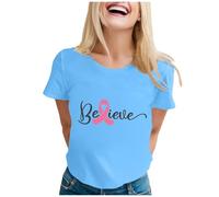 Octobre Rose Chemise Coton Femme T-Shirt Décontracté à Manches Longues pour Femmes Haut Desigual Couleur Unie Blouse T-Shirt Long Sportswear Ample Top Tunique Blouse Blanche (Bleu Ciel,M)