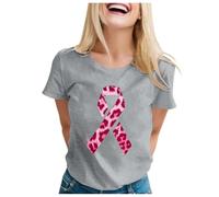 Octobre Rose Femme T-Shirt Débardeur Col en V Eté Décontracté Tee Shirt Femmes Coton Unie T Shirts Hauts Tuniques De Base D'été Lâches Tee Shirt Long Sportswear (Light Gris,M)