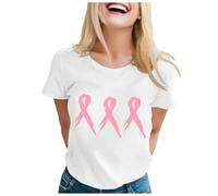 Octobre Rose Femme Tee Shirt T-Shirt à Manches Courtes Chic T Shirts en Tricot Été Top Col Rond Hauts Décontracté Blouse Slim Fit Tunique Chic Idéal Cadeau Robe Été Vetements Mode (Blanc,M)