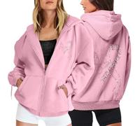 Octobre Rose Sweat à Capuche Femme avec Fermeture Éclair et Poches Élégant Imprimé Ruban Rose Cancer du Sein Hoodie Coton Mi-Saison Manches Longues Décontractée Coupe Ample Confortable Chaude