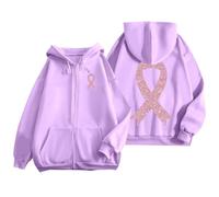 Octobre Rose Sweat à Capuche Femme,Ruban Rose Sweatshirt Contre Le Cancer du Sein,Zippé Vestes à Manches Longues Hoodies,Automne et Hiver Sweat Chaud de Sport Pull avec Poches Grande Taille