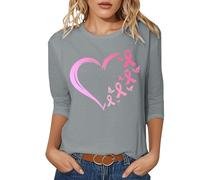 Octobre Rose T-Shirt à Manches Courtes et col en V pour Femme Haut de Loisirs d'été à Manches Courtes Chemisier de Plage Tee Shirt Long Vetement de Travail (Grey,XL)