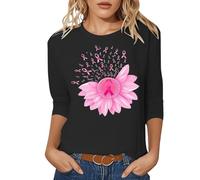 Octobre Rose T-Shirt D'été Col V pour Femme Hauts Décontractés à Manches Courtes Élégant Plissé Top Lâche avec Legging Ghost Tshirt Basique Vêtements de Sport (Le Noir,L)