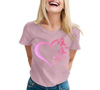 Octobre Rose T Shirt Femme Tee - Cancer du Sein pour Ruban De Sensibilisation Au T-Shirt Ample Hauts Sport Prévention Manche Courte Top Tee-Shirt À Manches Courtes Light Violet-3 XL