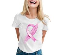 Octobre Rose T-Shirt Femme Tee Shirt pour Mois International de Sensibilisation au Cancer du Sein des Femmes Lettre Drôle Imprimé Haut Décontracté Cancer du Sein Haut Grande Taille