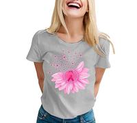 Octobre Rose T-Shirt Femmes Cancer du Sein Tee Shirt Femme Ruban Rose T Shirt Décontracté Ete Rond Coupe Cœur Ruban Tshirt Sensibilisation Au Cancer du Sein D'octobre