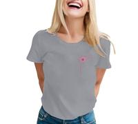 Octobre Rose T-Shirts À Manches Courtes Femme Tee Shirt Grande Taille T-Shirt Contre Le Cancer du Sein Ruban Tee-Shirt pour Cœur Tshirt Et Badges SW Grey M