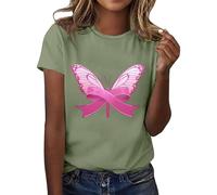 Octobre Rose T-Shirts Manches Courtes Femme Tshirt Sein T-Shirt Robe pour Le Cancer du Tee-Shirt Cœur Ruban Top Tour De Cou T Shirt Tee À Noeud Mode Décontracté Col Rond Tops Light Vert S