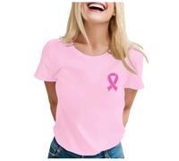 Octobre Rose Tee Shirt À Manches Courtes Col Rond - Cancer du Sein Imprimé -Grande Taille - T-Shirts Octobre Rose Femme Couleur Unie - S-5XL